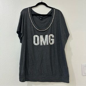 Torrid OMG Pears and Rhinestones Grey Tee